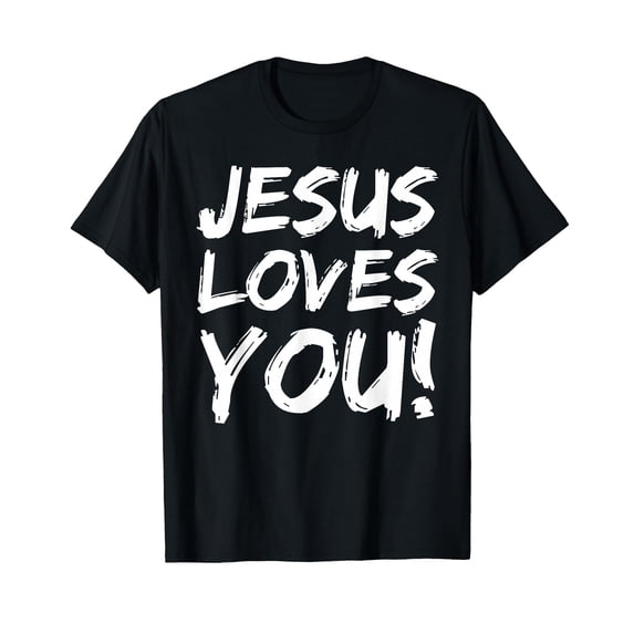 Bold Christian Evangelism T-Shirt with 'JESUS LOVES YOU!' Design for Inspirational Wear