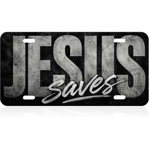 Bold Christian Faith Aluminum License Plate Religious Gift 6x12 | Distressed black-and-gray faith artwork creates a bold inspirational accent for cars and rooms.