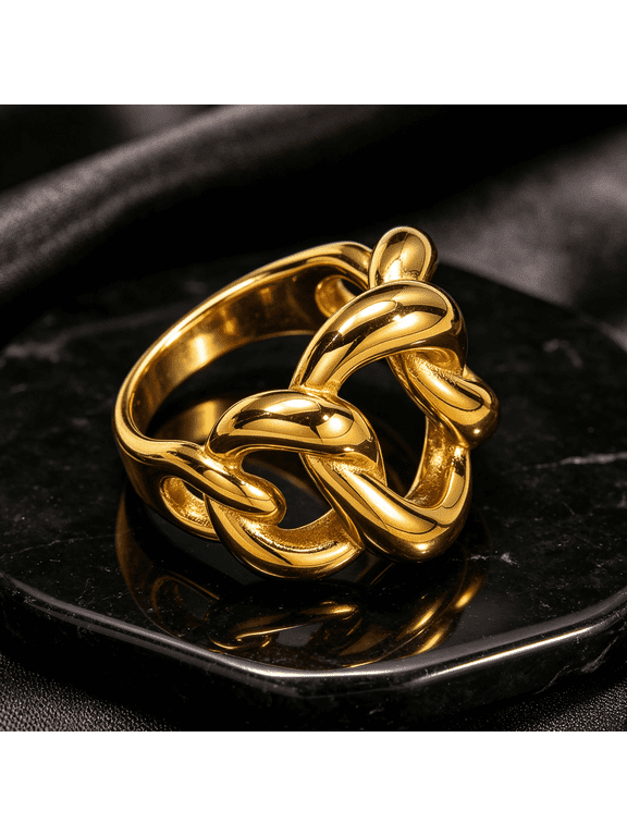 Bold Chunky Chain Link Band Ring For Men Women, 14K Gold Filled Curated Premium Jewelry