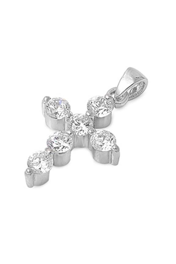 Bold Circle Bubble Cross Pendant Clear Cubic Zirconia .925 Sterling Silver Charm Jewelry Female