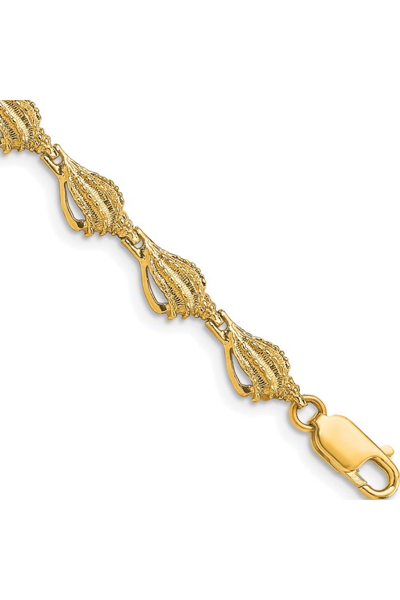 14K Yellow Gold Textured Conch Shell 7.25 inch Bracelet