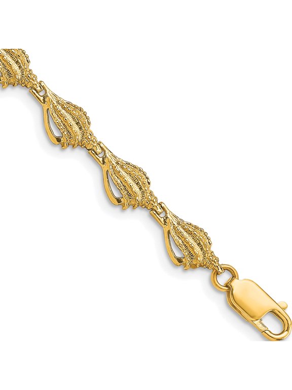 14K Yellow Gold Textured Conch Shell 7.25 inch Bracelet