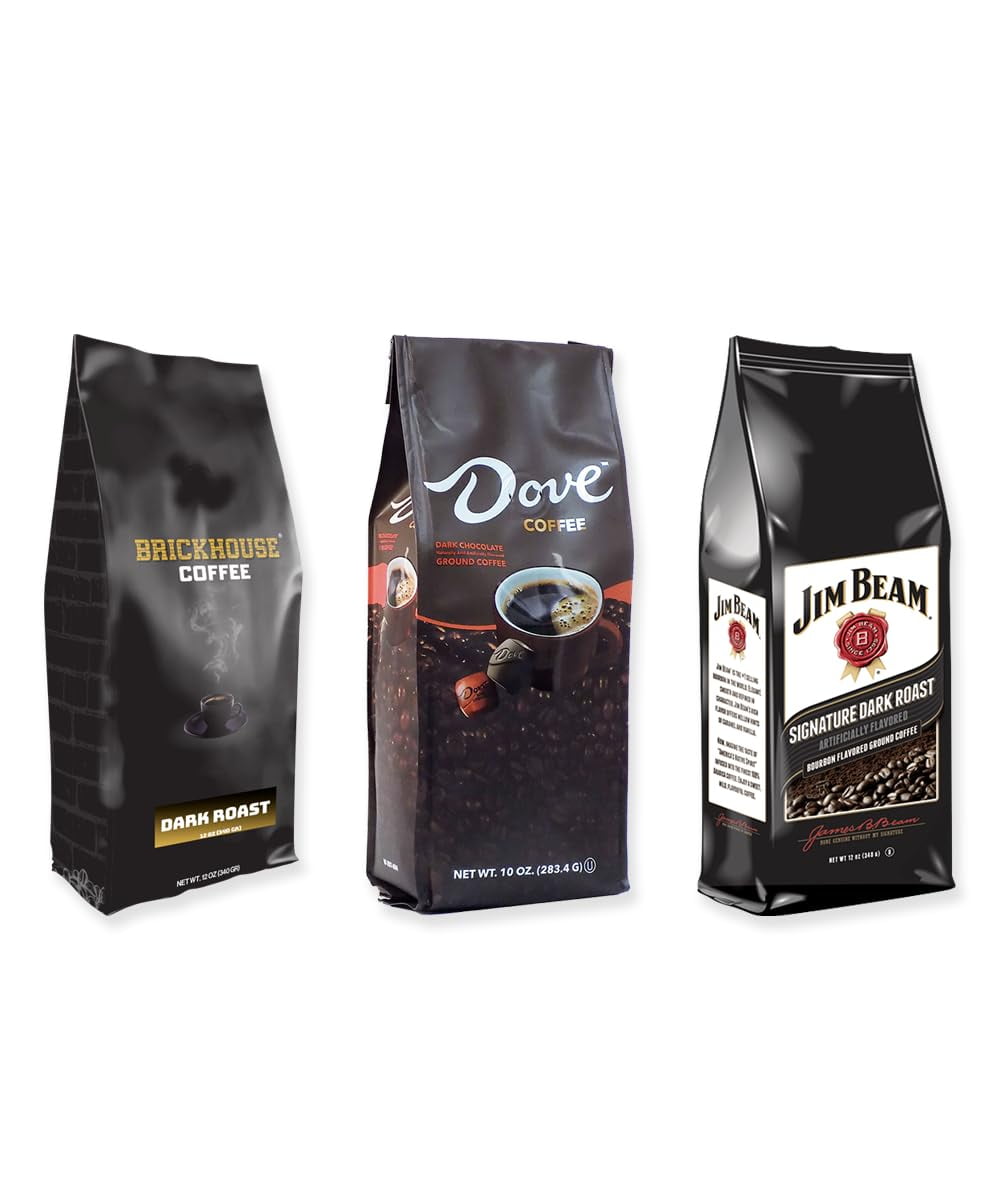 Bold Coffee Bundle with Brickhouse, Dove and Jim Beam, Medium Roast Premium Ground Coffee, (Pack of 3 bags)
