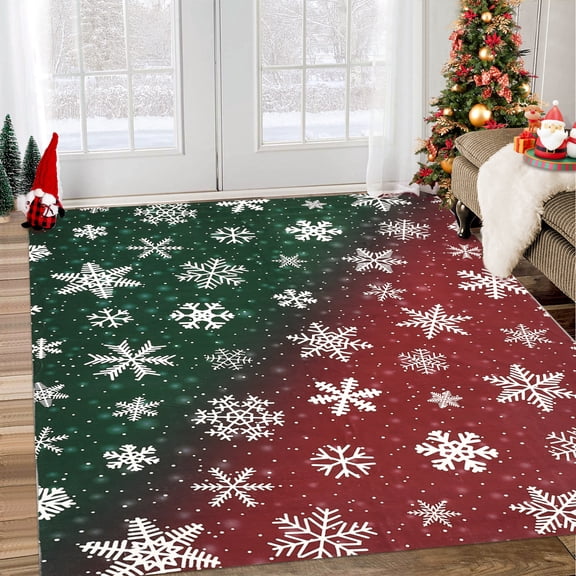 Bold Color Christmas Area Rugs - Non-Slip Reversible Washable Skin-Friendly Soft Runner Rug - Machine Washable for Kitchen, Entryway, Living Room, Bedroom, Pets Friendly Holiday Decor