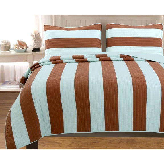 Bold Color Strippe Quilt Set 3 Pcs Bedding Set Bedroom Set Bed 100% Cotton Reversible Full/Queen Size