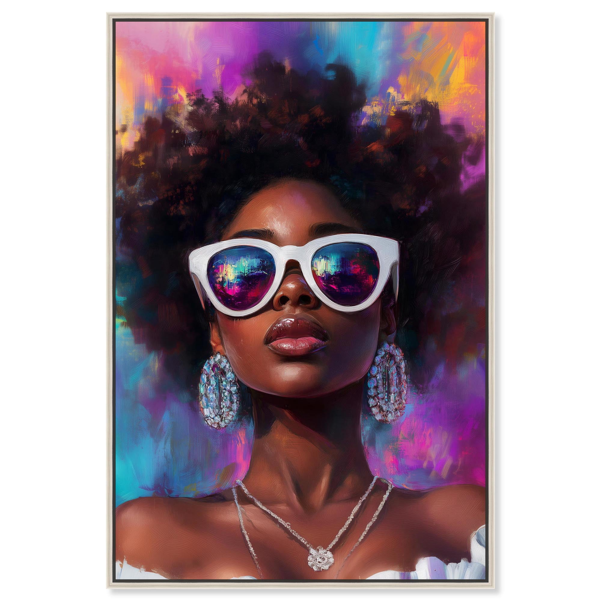 Bold Colorful Curls Canvas Glam Portraits by Art Remedy, Silver Frame ...