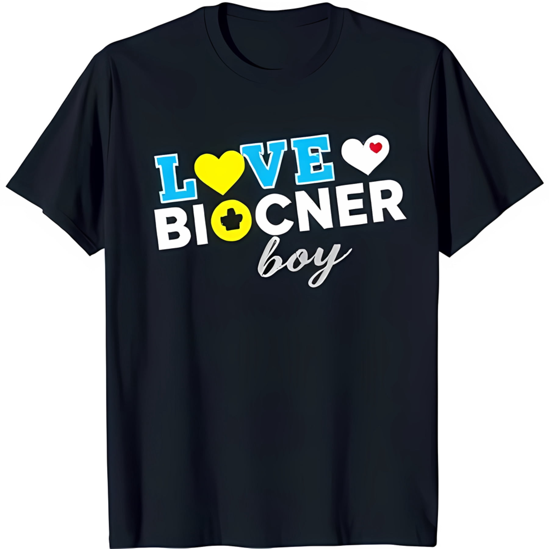 Bold Colorful Graphic Black T-Shirt with Heart Designs Love 