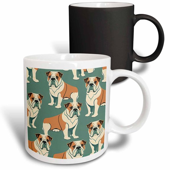 3drose, Bold Colors Highlight These Mid-century Style Bulldogs, 11oz Magic Transforming Mug
