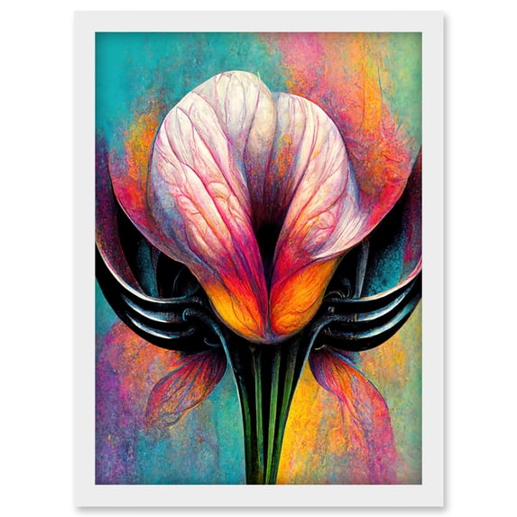 Bold Colourful Abstract Lotus Flower Artwork Framed Wall Art Print A4