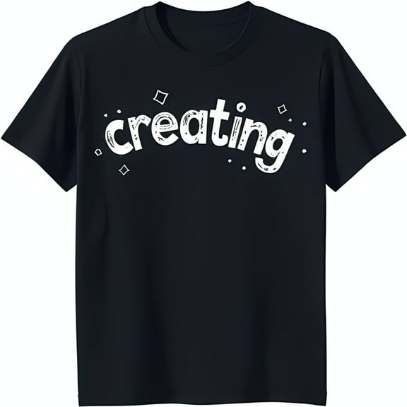 Bold 'Creating' Black T-Shirt with White Dots Graphic Tee for Inspiration