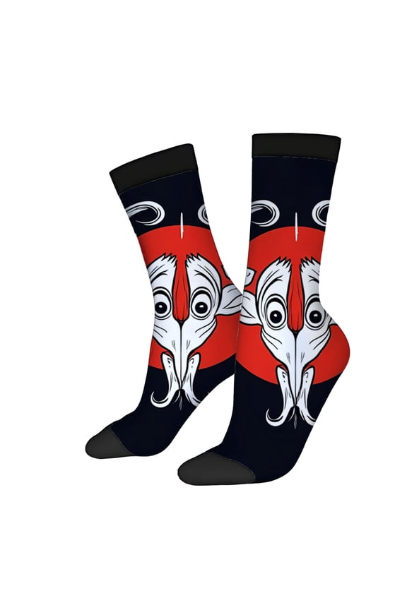 Bold Dark Blue Socks with Striking Red Creature Design Unisex Trendy 2 - Pair Set Perfect for All Seasons Unique Style