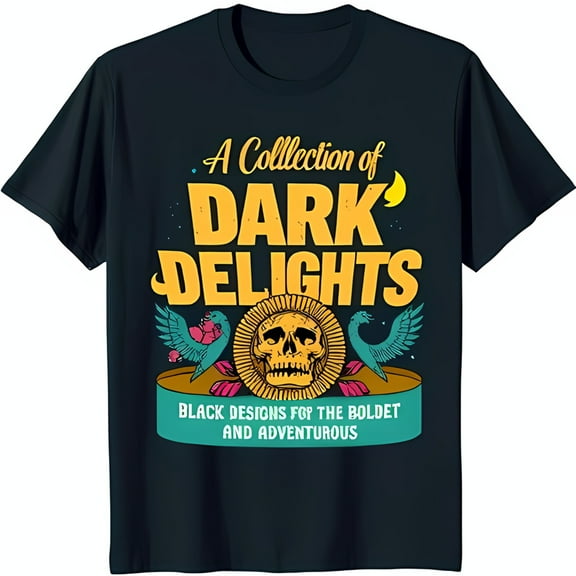 Bold Dark Delights Graphic Tee: Whimsical & Birds Design for Adventurers