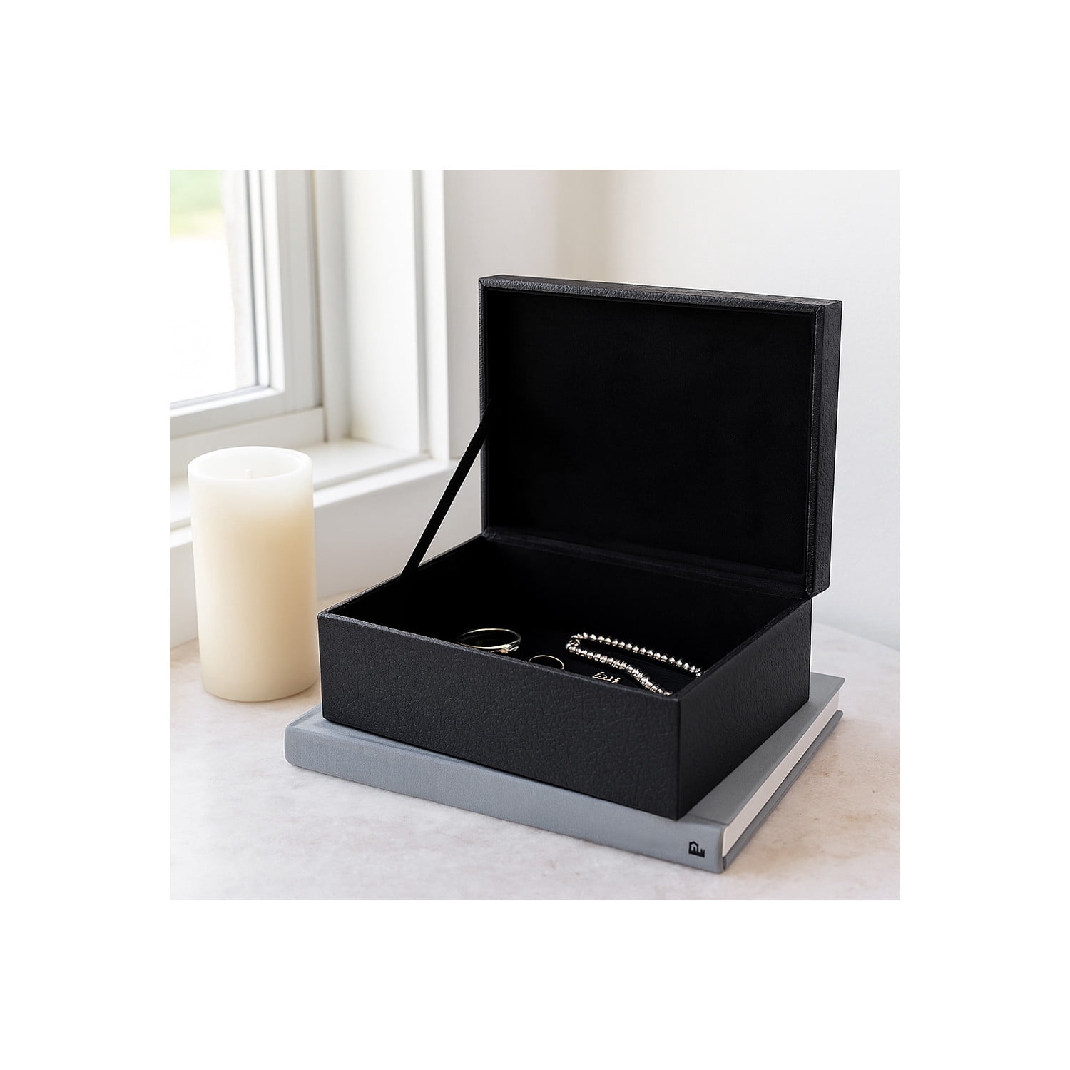 Faux Leather Decorative Box with Snake Accent for Home Decor - Modern Decor Box and Jewelry Keepsake with Lid for Bedroom Vanity - Storage Organizer for Bathroom Counter - 5", Black & Gold