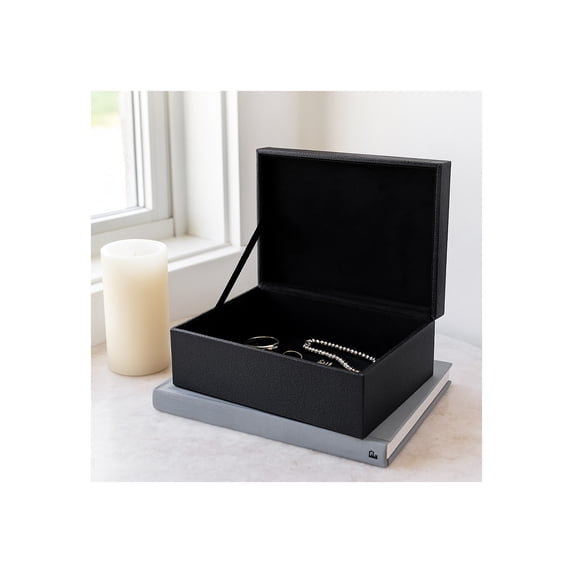Faux Leather Decorative Box with Snake Accent for Home Decor - Modern Decor Box and Jewelry Keepsake with Lid for Bedroom Vanity - Storage Organizer for Bathroom Counter - 5", Black & Gold
