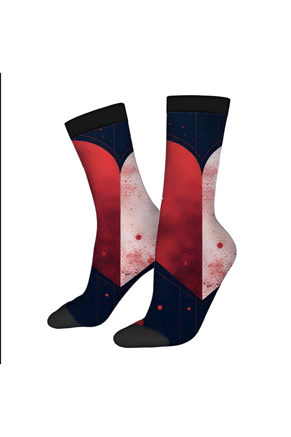 Bold Design Socks - 2 Pairs of Unisex Trendy Socks with Dark Blue Background Red Splatter Patterns Black Toe Caps & Cuffs