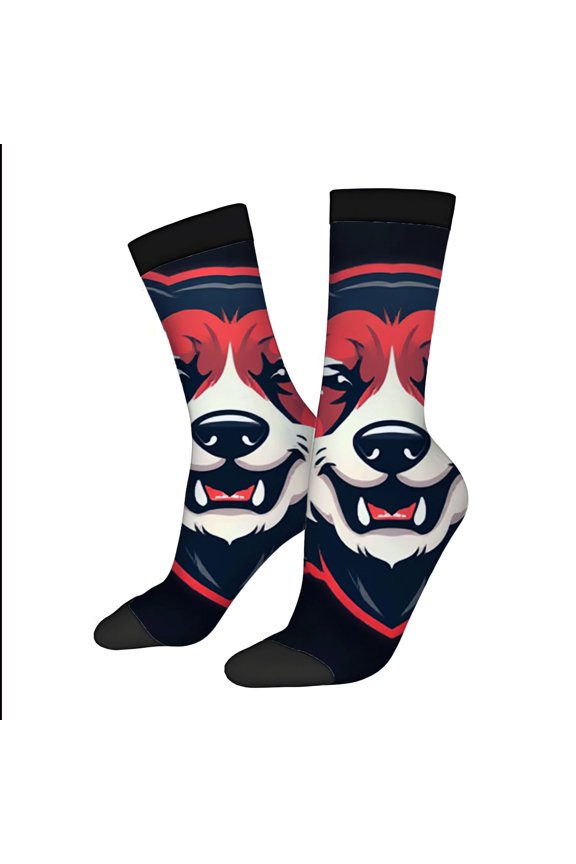 Bold Dog Face Design Socks - 2 Pairs of Unisex Trendy Socks in Mixed Colors Perfect for Casual or Sporty Attire