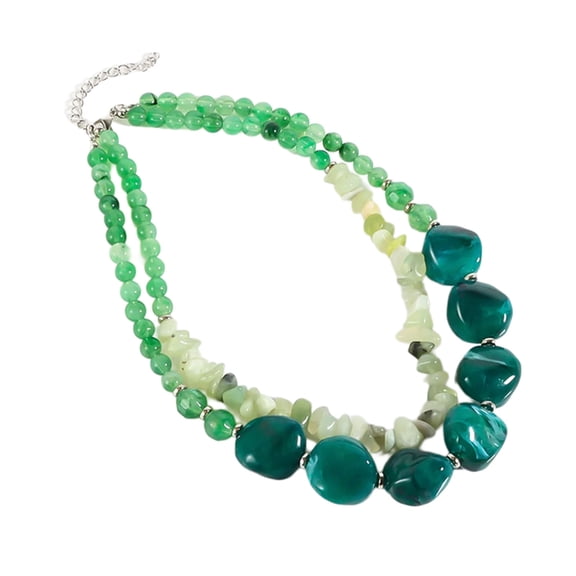 Bold Double Layer Green Resin Beaded Necklace Unique Vintage Neckchain Accessory For Evening Event