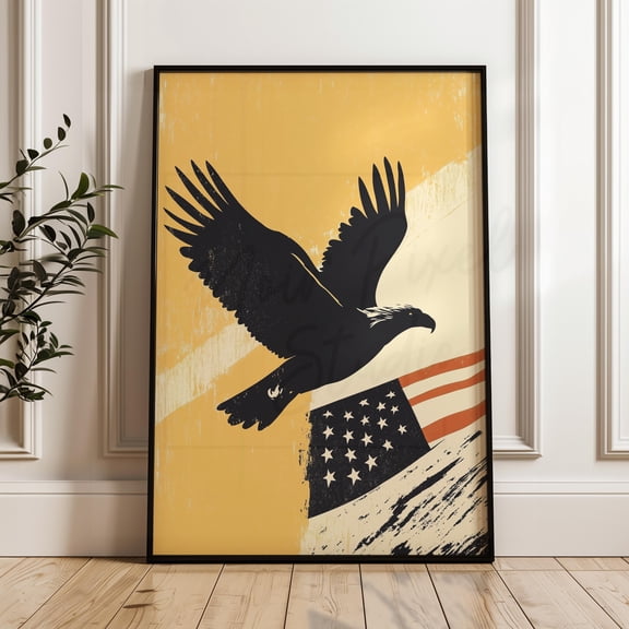 Bold Eagle Silhouette American Flag Art Patriotic Usa Poster