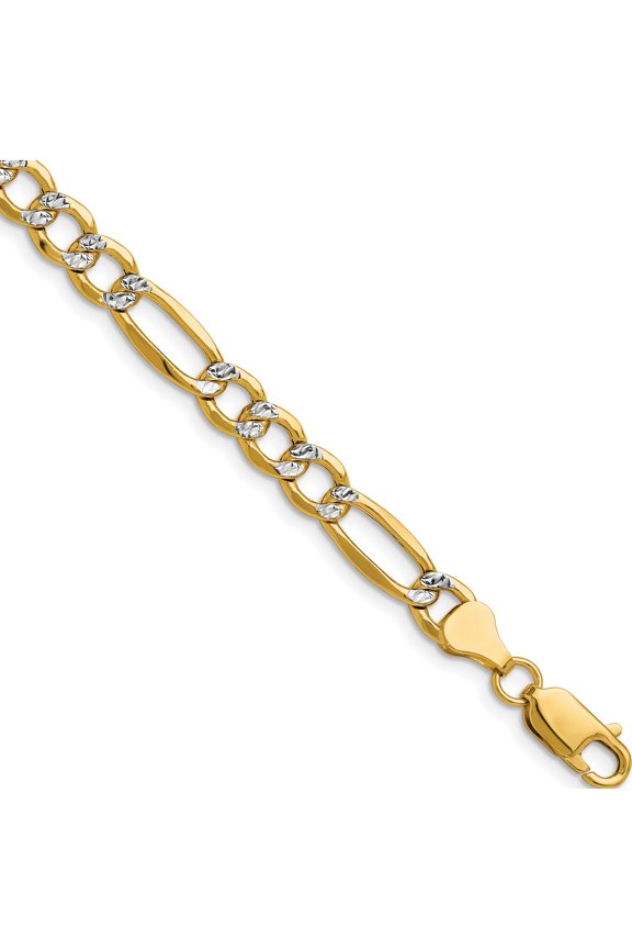 Bold Fashionable Classic 14k 6.5mm Semi-solid with Rhodium Pav? Figaro Chain Timeless Flawless Breathtaking