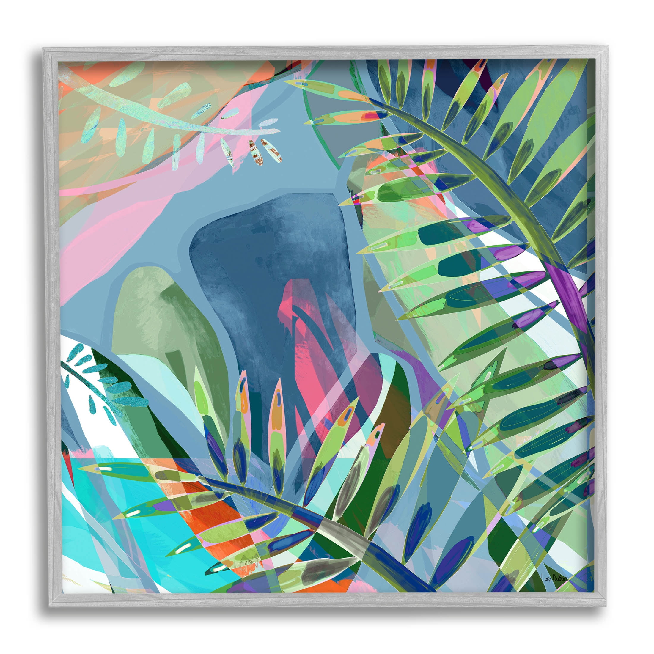 Bold Fern Leaf Overlapping Collage Botanical & Floral Graphic Art Gray Framed Art Print Wall Art
