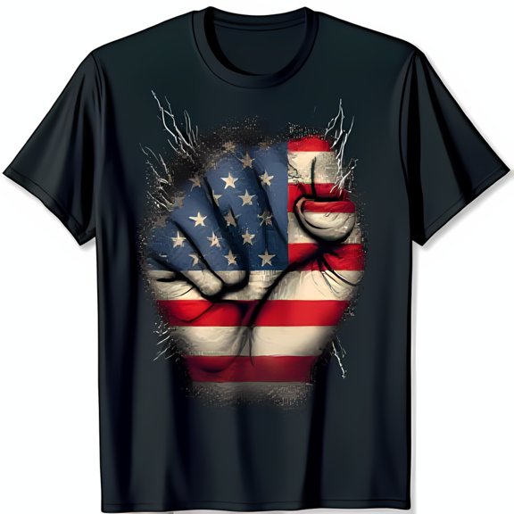 Bold Fist Graphic Black T-Shirt Patriotic Statement Tee