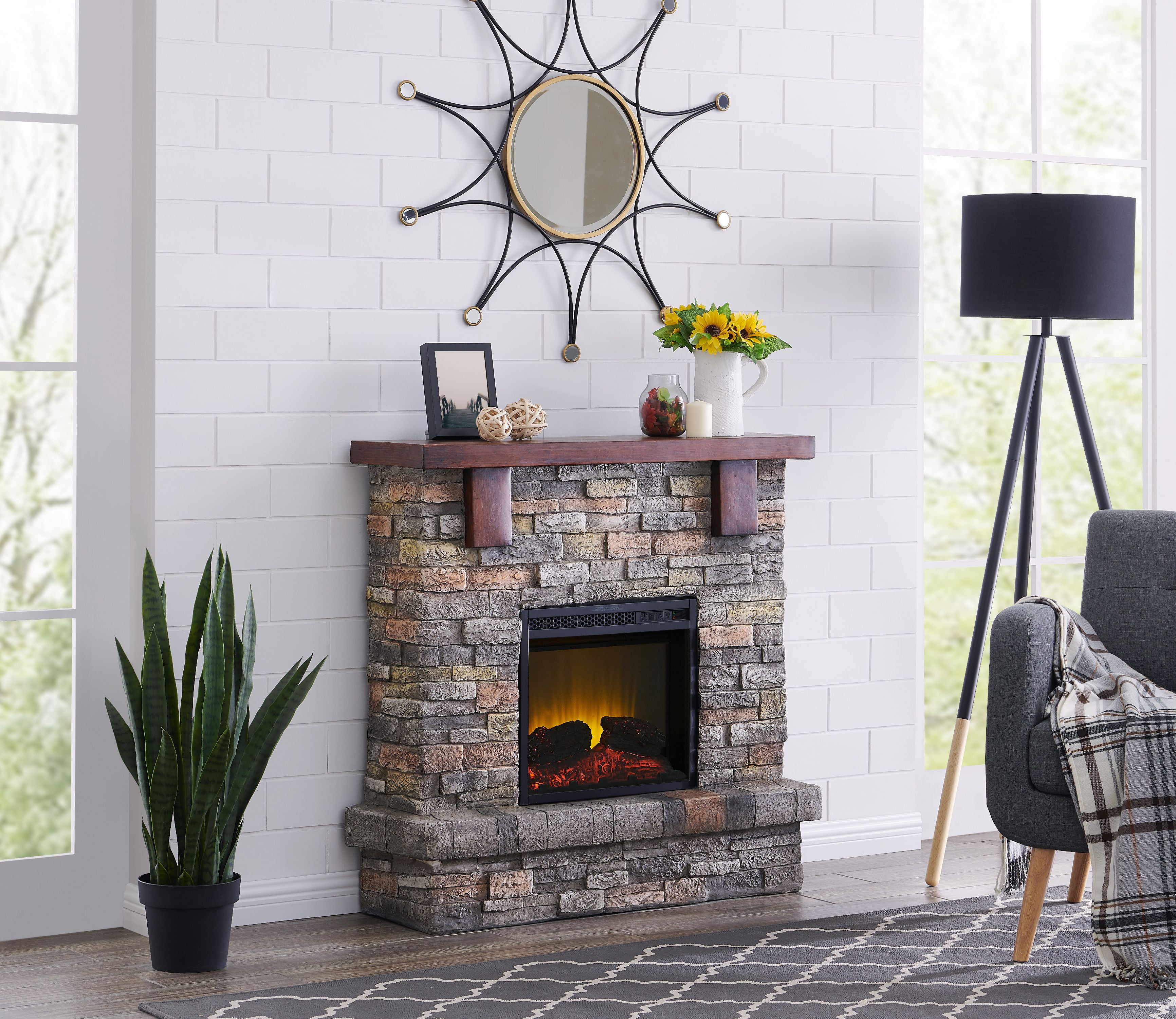 Bold Flame 40 inch Faux Stone Electric Fireplace in Brown - Walmart.com