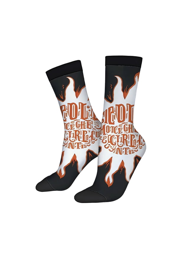 Bold Flame Pattern Socks - 2 Pairs of Unisex Trendy Socks in Black Orange & White with " TOGETHER IN FIRE " Design - Perfect for All Seasons