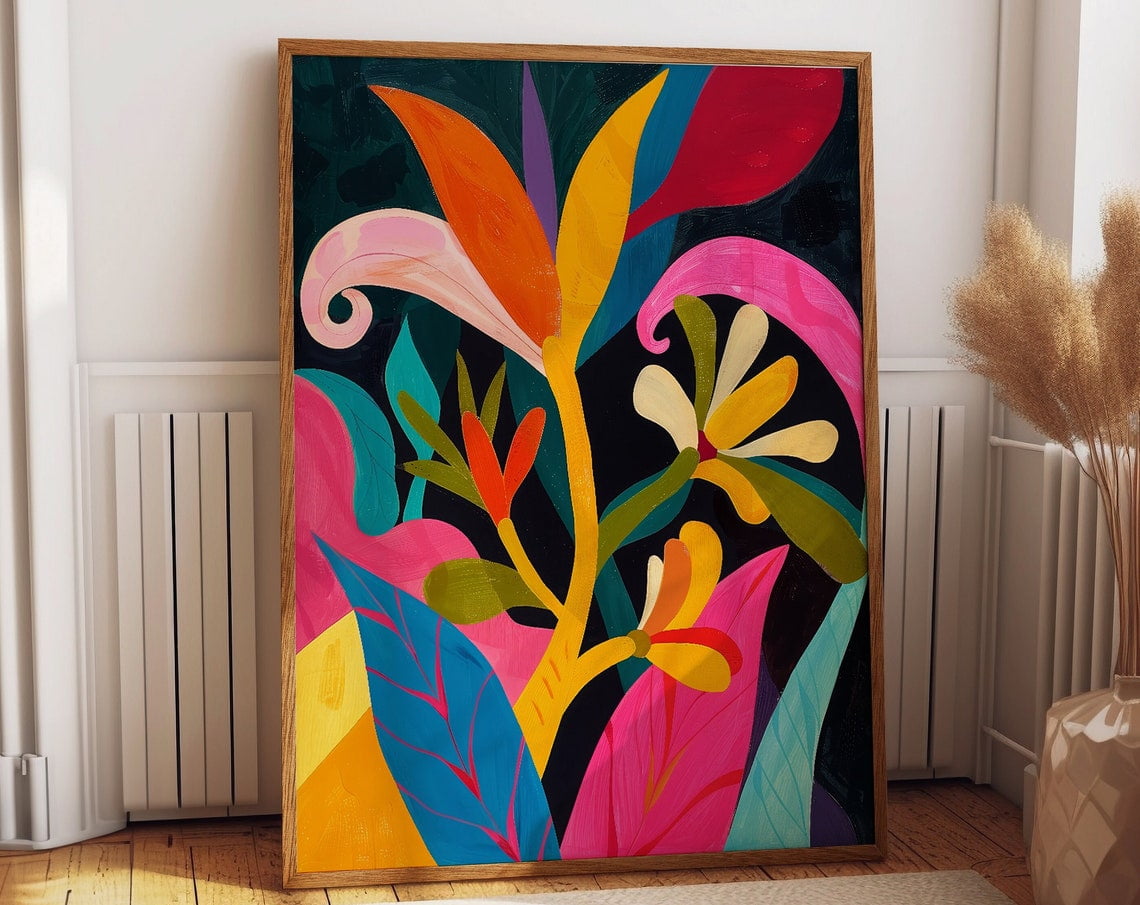 Bold Floral Art Poster - Matisse Inspired Colorful Flower Botanical ...
