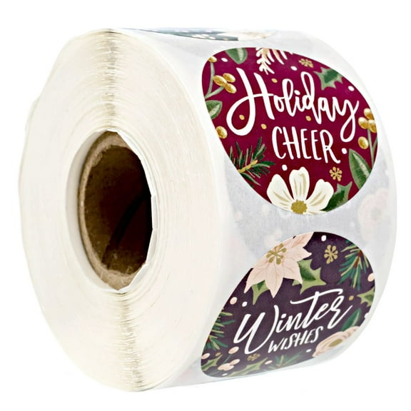 Bold Floral Holiday Stickers / 500 Modern Poinsettia Winter Stickers / 6 Alternating Vibrant Christmas Envelope Seals / 1.5" Round Labels