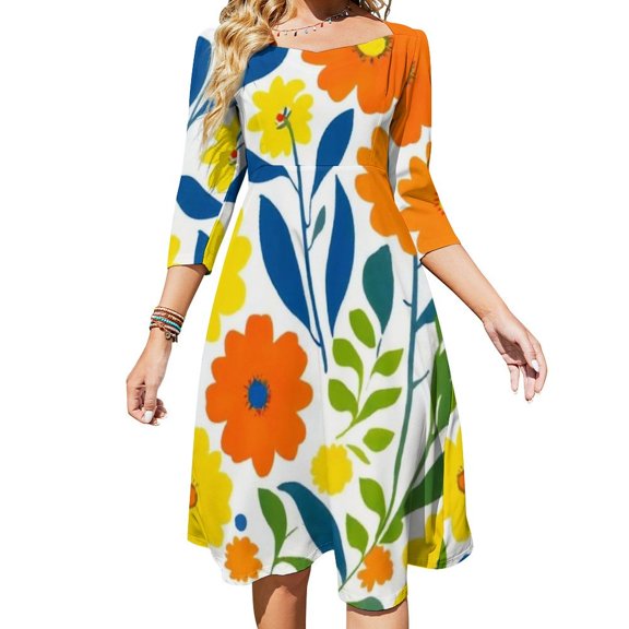 Bold Floral Vibrant Pattern Design Womens Summer Dress Tie Back A Line Flare Dress