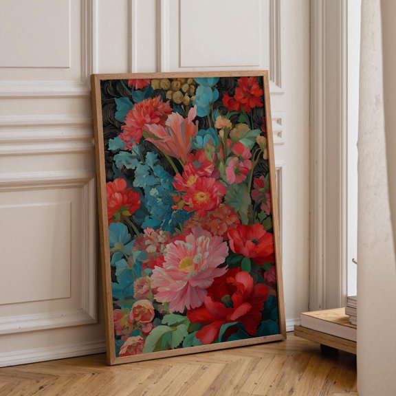 Bold Floral Wall Art Maximalist Flower Moody Botanical Decor Vibrant Peony Artwork Dark Cottagecore, Unframed Poster