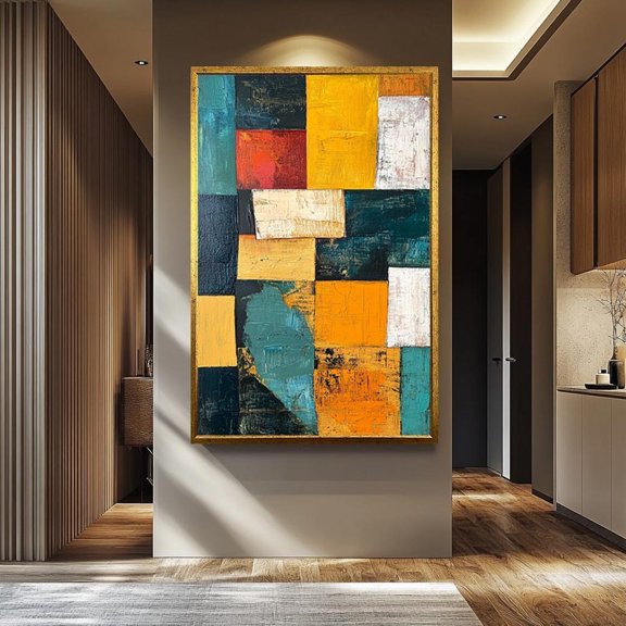 Bold Geometric Abstract Print Mid Century Style Living Room Office Decor, Unframed Paper Poster 8x10in