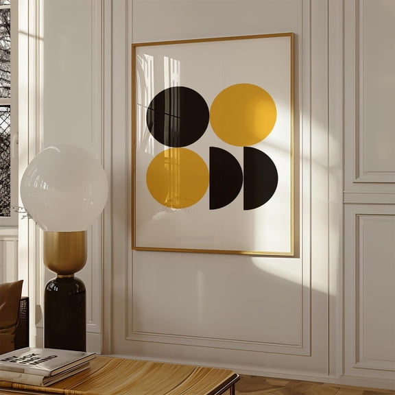 Bold Geometric Wall Art Minimalist Modern Circles Poster For Contemporary Home Decor Unique Black And Yellow Abstract Art Print Wall Art, Modern Wall Decor, 12x18 UNFRAMED