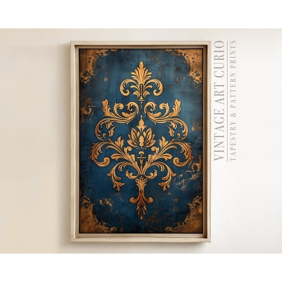 Bold Gold Tapestry Wall Art, Vintage Textile , Vintage Textile Wall Art, Antique Tapestry Wall Art, Modern Farmhouse Eclectic Print Unframed Paper Print