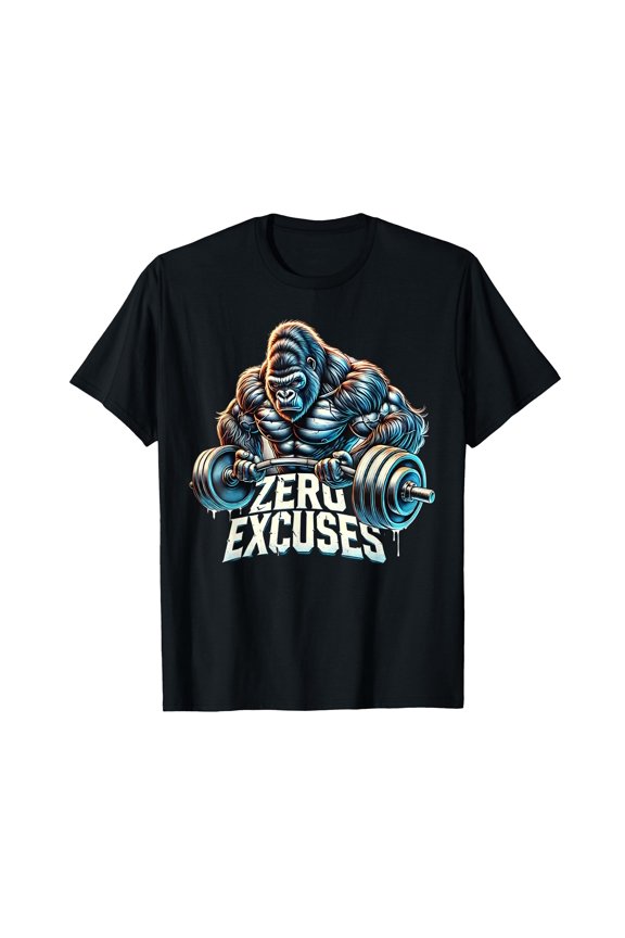 Bold Gorilla Design Workout T-Shirt for Weightlifting Enthusiasts - Zero Excuses Motivation