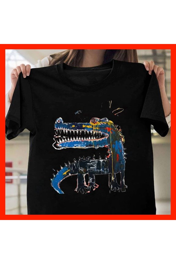 Bold Graffiti Art Crocodile T-Shirt, Neo-Expressionist Style Streetwear Tee, Unique Animal Graphic Shirt M886, for men and women, Extended Sizes Up to 5XL