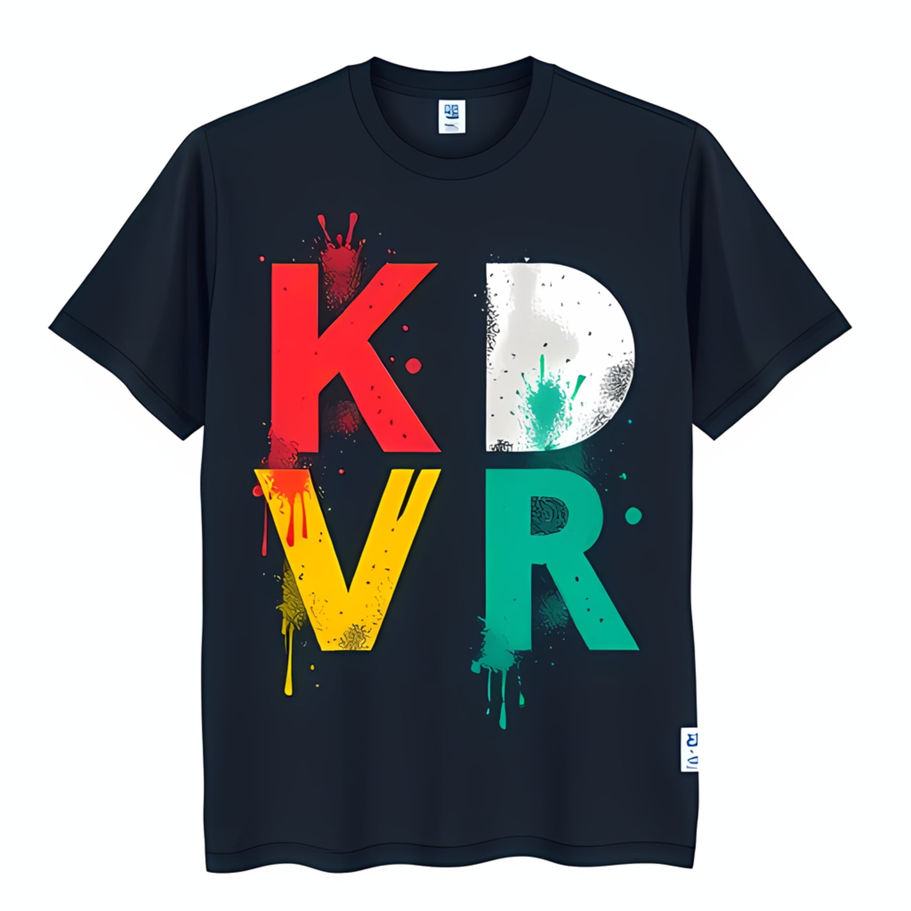 Bold Graffiti Style 'K D V R ' Graphic on Black TShirt Street Art Vibe
