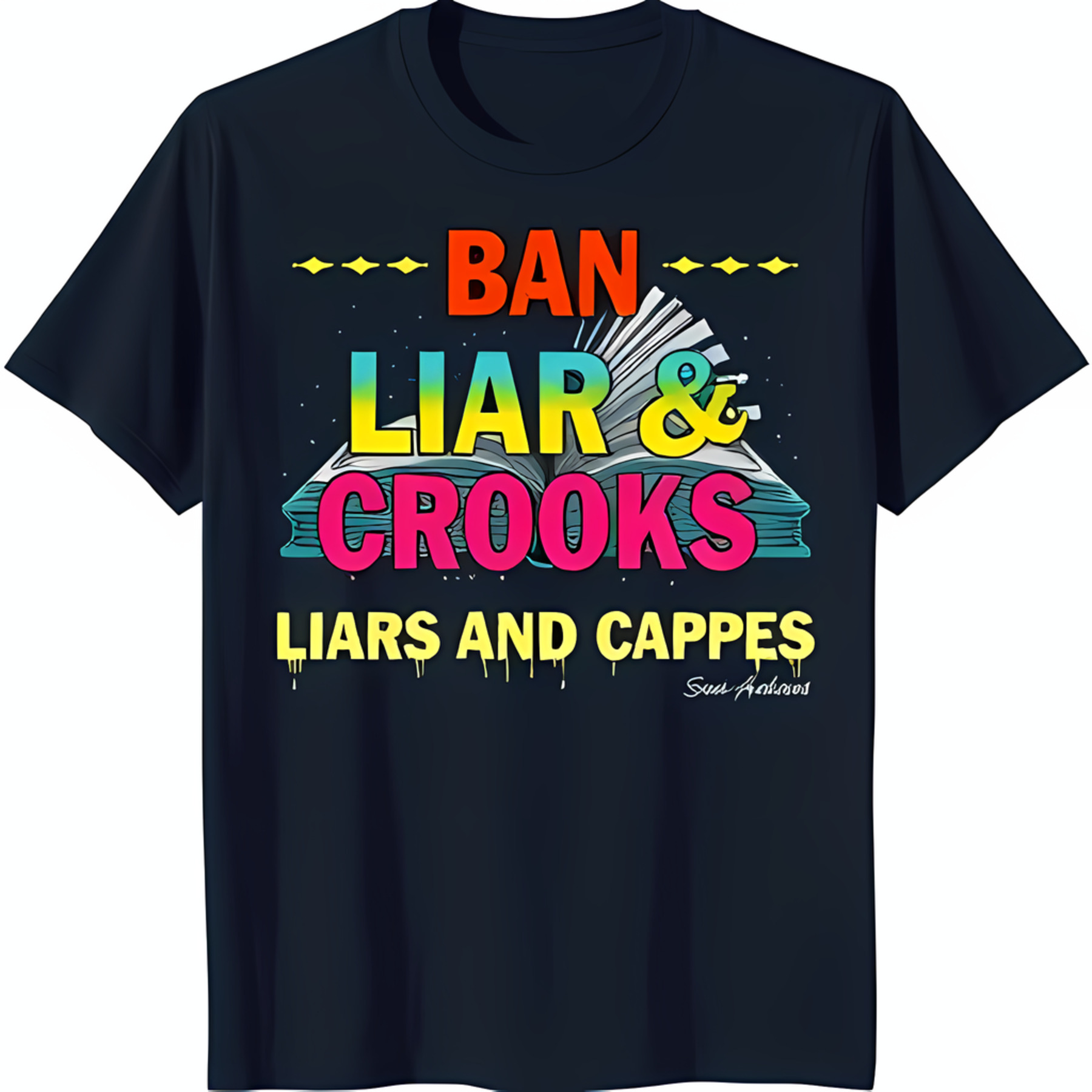 Bold Graphic Black TShirt with Dripping ' LIAR & CROOKS' Design