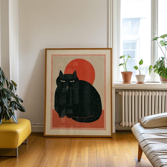 Bold Graphic Cat Poster, Black Cat, Modern Cat, Sunset - Walmart.com