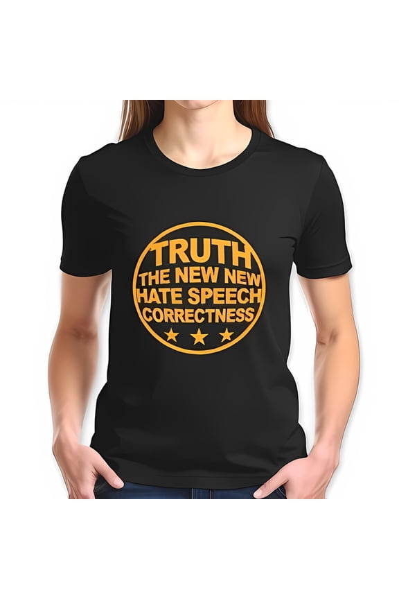 Bold Graphic Cotton Short Sleeve T-Shirt - " TRUTH " with Circular Design & Stars - Provocative Statement Tee