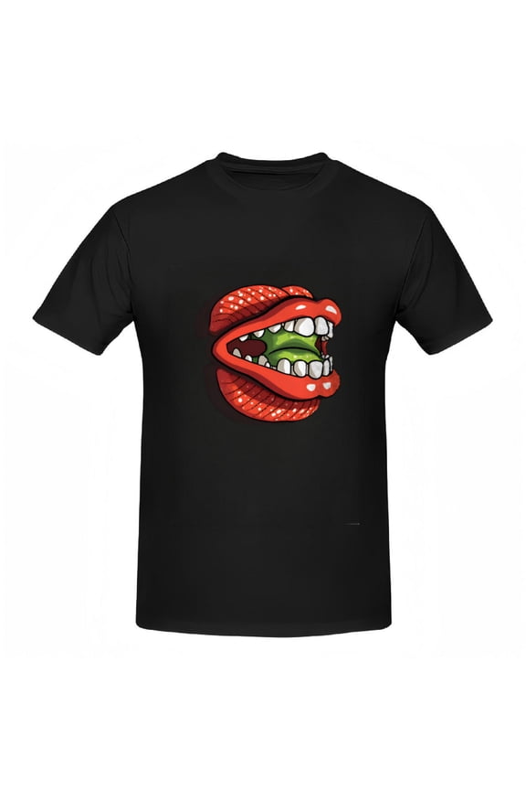 Bold Graphic Cotton Short Sleeve T-Shirt for Women - Playful Open Mouth Design with Teeth - Casual Tee Top