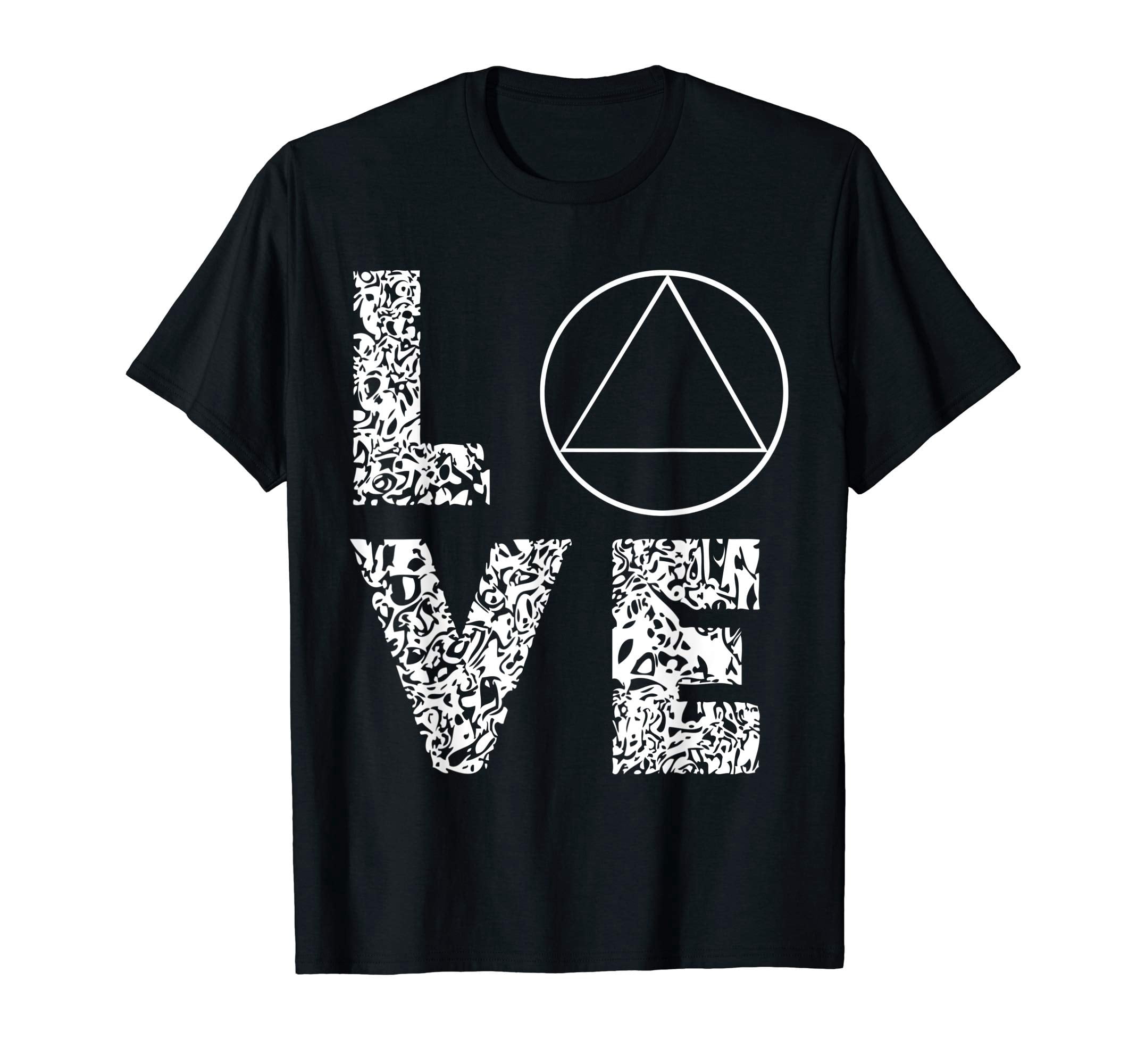 Bold Graphic 'LOVE' Triangle Symbol T-Shirt for Sobriety and Recovery ...