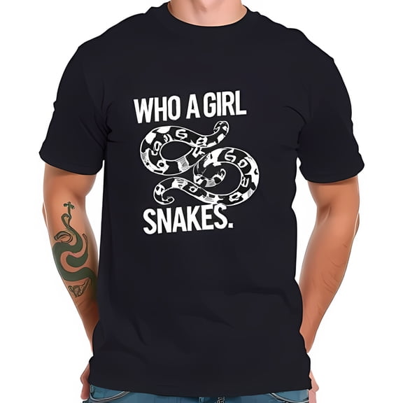 Bold Graphic Snake T-Shirt for Women - " WHO A GIRL SNAKES " Design on Dark Navy Cotton Short Sleeve Tee
