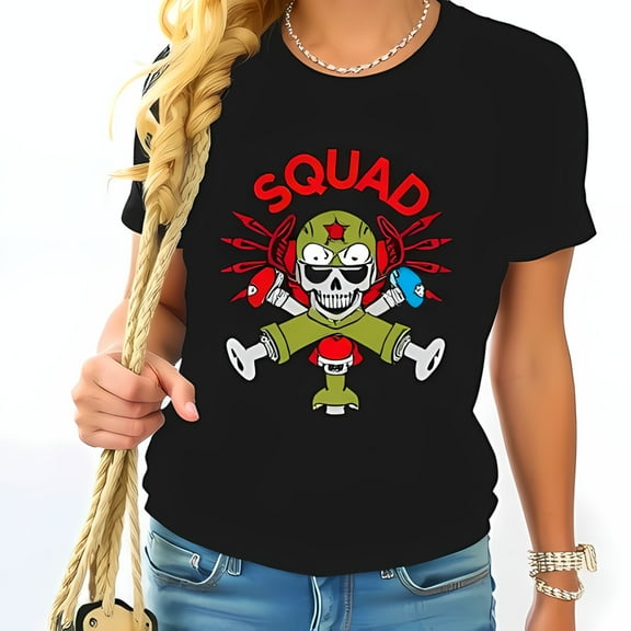 Bold Graphic T-Shirt with & Sunglasses - " SQUAD " Design Casual Cotton Short Sleeve Tee