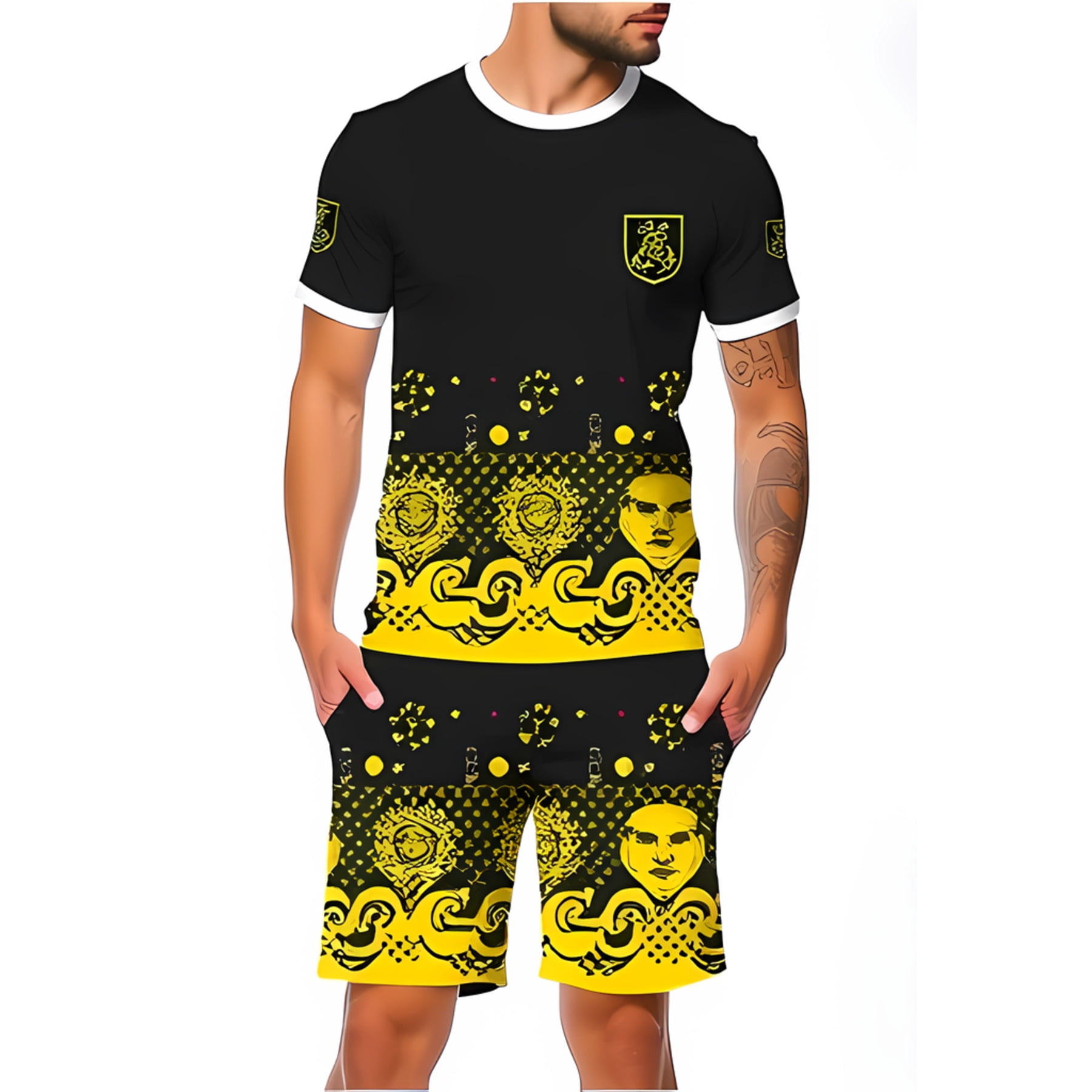 Graphic Top and Printed Shorts Set