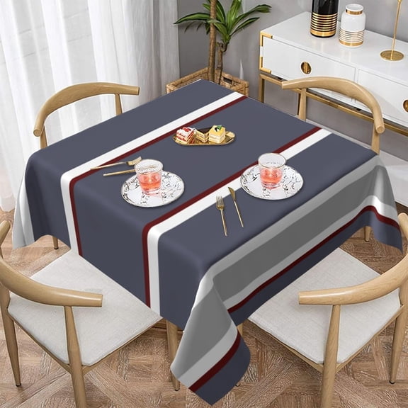 Bold Gray Red Stripe Soft Tablecloth Square Dinng Table Covers for Kitchen & Table Linens 52" x 52"
