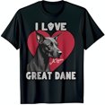 thumbnail image 1 of Bold Great Dane Heart Graphic Black T-Shirt I Love Great Dane Design, 1 of 5