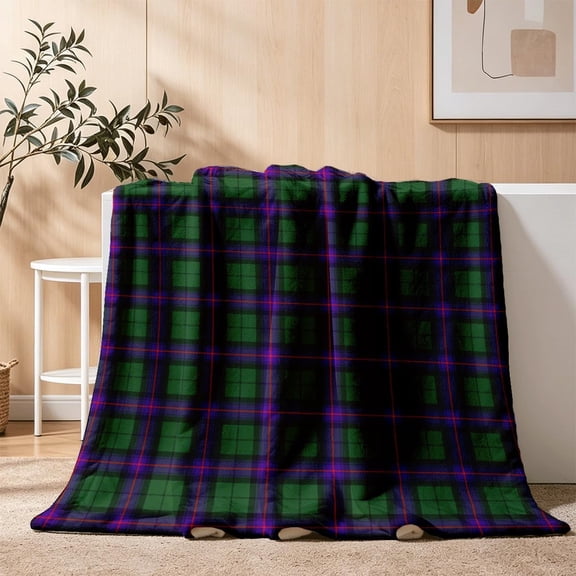 Bold Green & Deep Purple Tartan Throw Blanket, Ultra-Soft Flannel Fleece, Cozy All-Season for Gothic Cottagecore Decor, Rustic Cabin & Edgy Living Room Statement Inches 30" x 40"