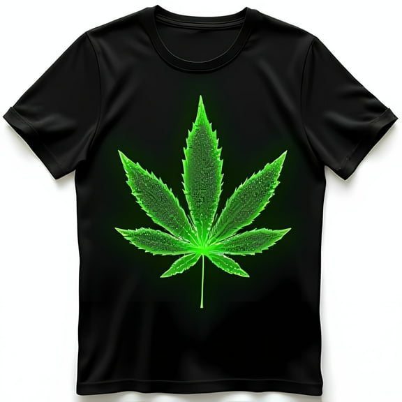 Bold Green Leaf Graphic on Classic Black T-Shirt Stand Out