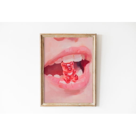 Bold Gummy Bear Candy Lips Pink Y2K Home Wall Decor, Unframed Paper Poster 8x10in